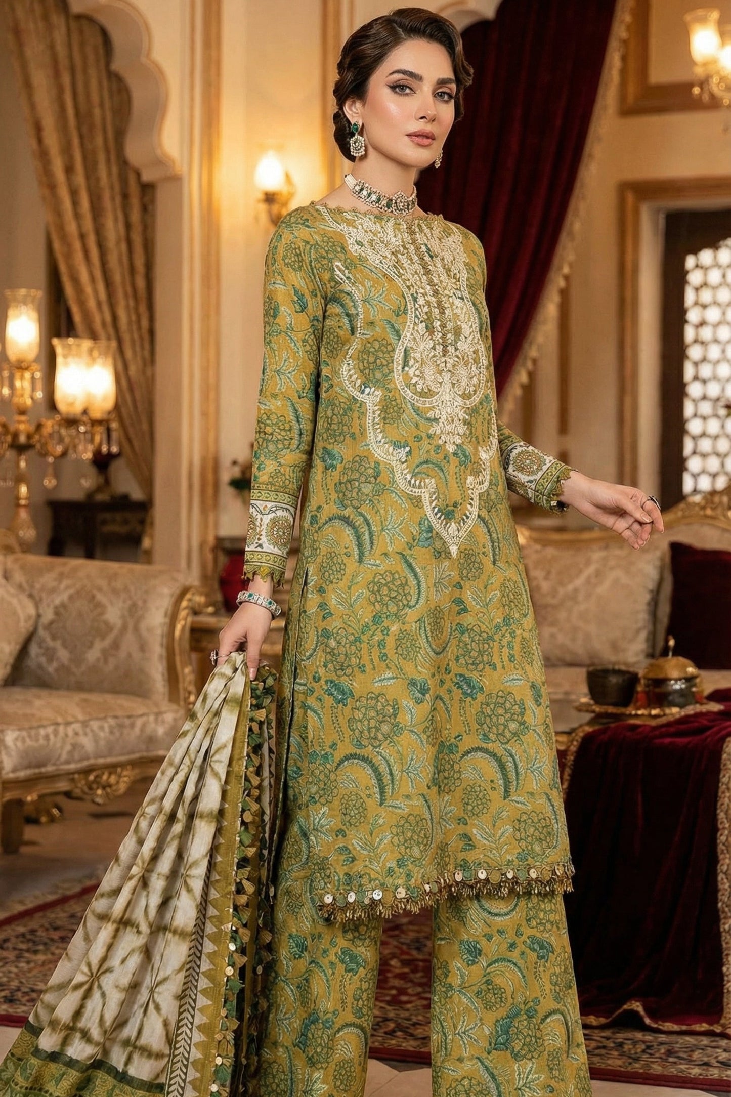 MARIAB LAWN WITH CHIFFON  DUPATTA |3PEC UNsTICHED