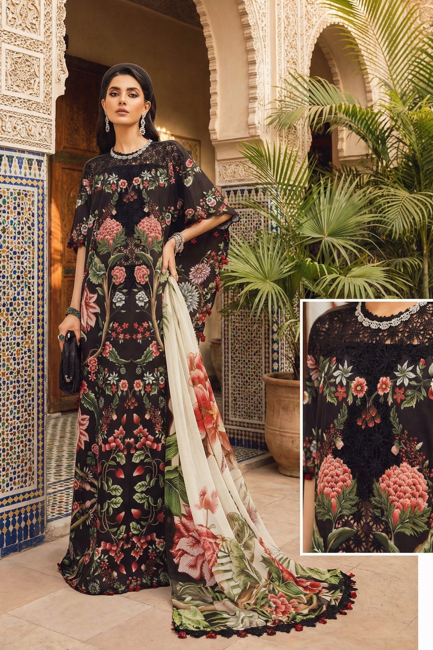 MARIAB B LAWN WITH CHIFFON  DUPATTA |3PEC UNSTICHED