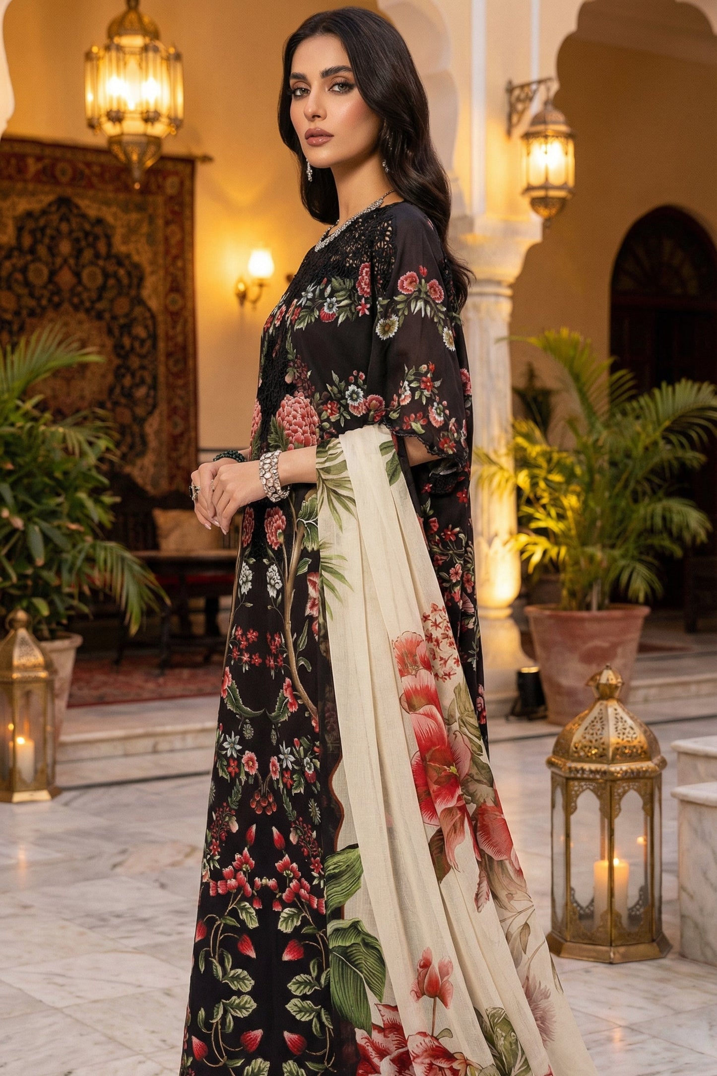 MARIAB B LAWN WITH CHIFFON  DUPATTA |3PEC UNSTICHED