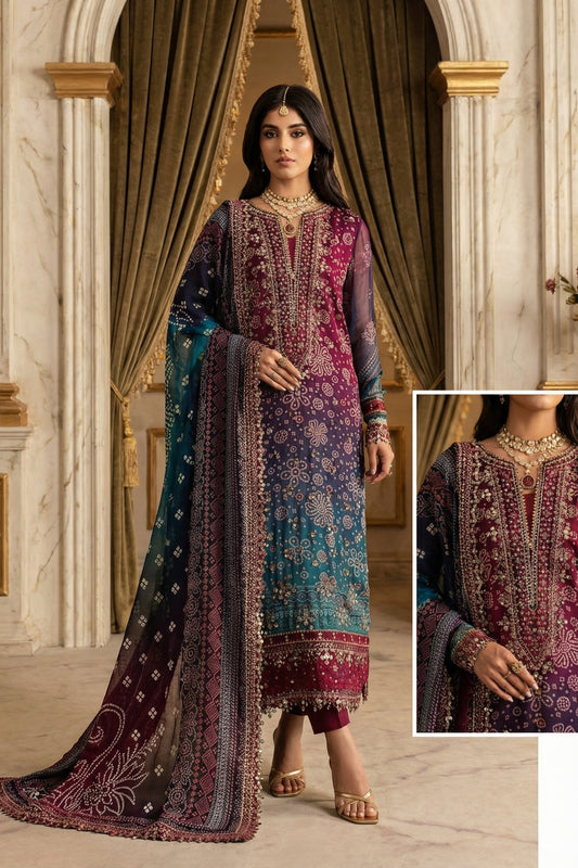 NUREH CHUNRI TIE N DYE WITH CHIFFON  DUPATTA |3PC UNSTICHED