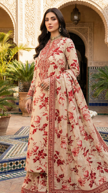 Aneelas Skin Lawn 9MM WITH Chiffon  DUPATTA |3PEC UNSTICHED
