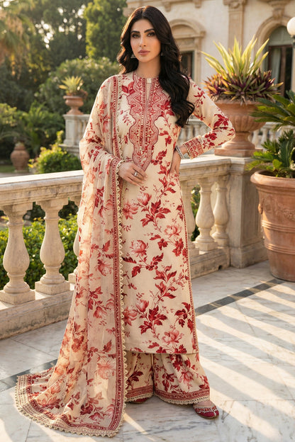 Aneelas Skin Lawn 9MM WITH Chiffon  DUPATTA |3PEC UNSTICHED