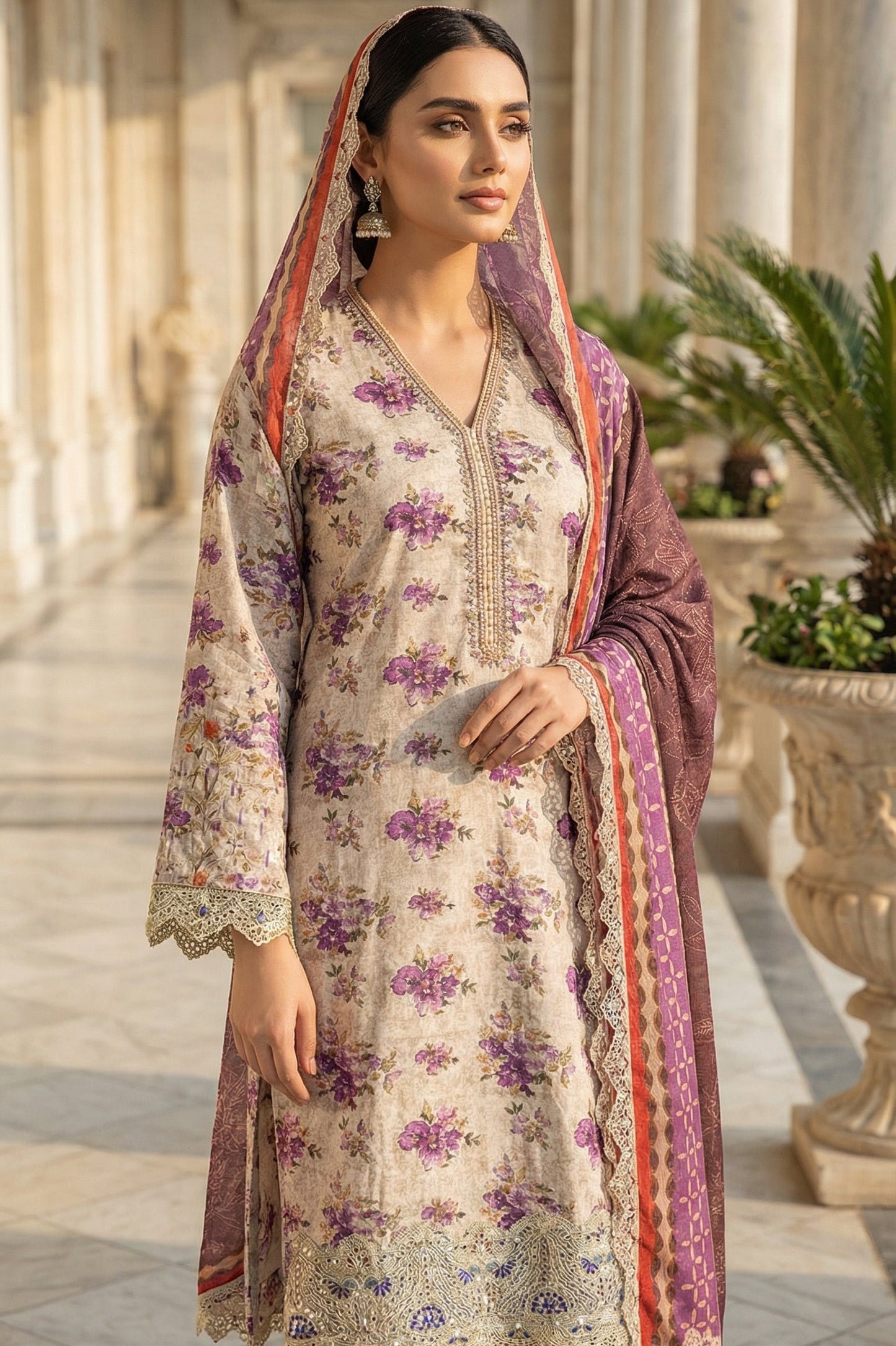 IZNIK LAWN WITH CHIFFON DUPATTA |3PEC UNSTICHED