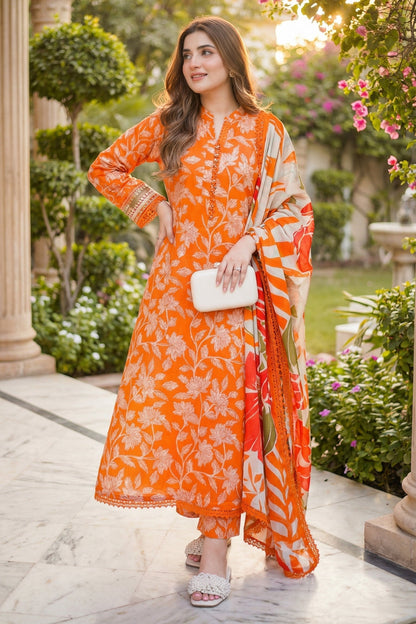 ANEELA LAWN WITH CHIFFON DUPATTA |3PEC UNsTICHED