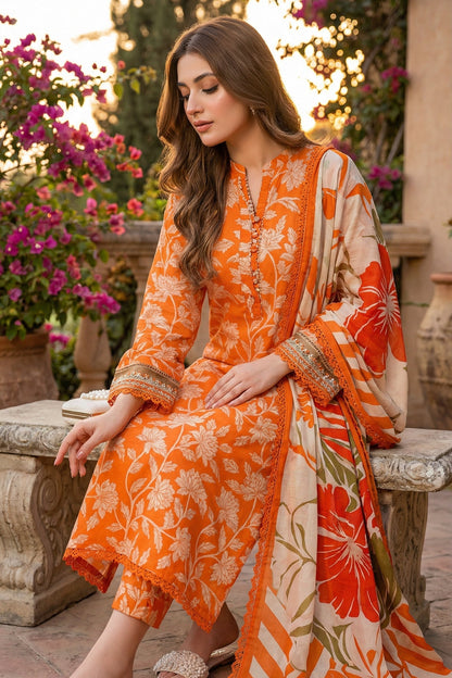 ANEELA LAWN WITH CHIFFON DUPATTA |3PEC UNsTICHED