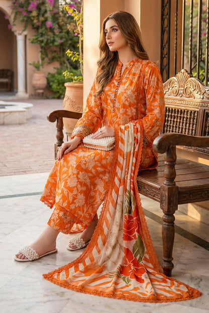 ANEELA LAWN WITH CHIFFON DUPATTA |3PEC UNsTICHED