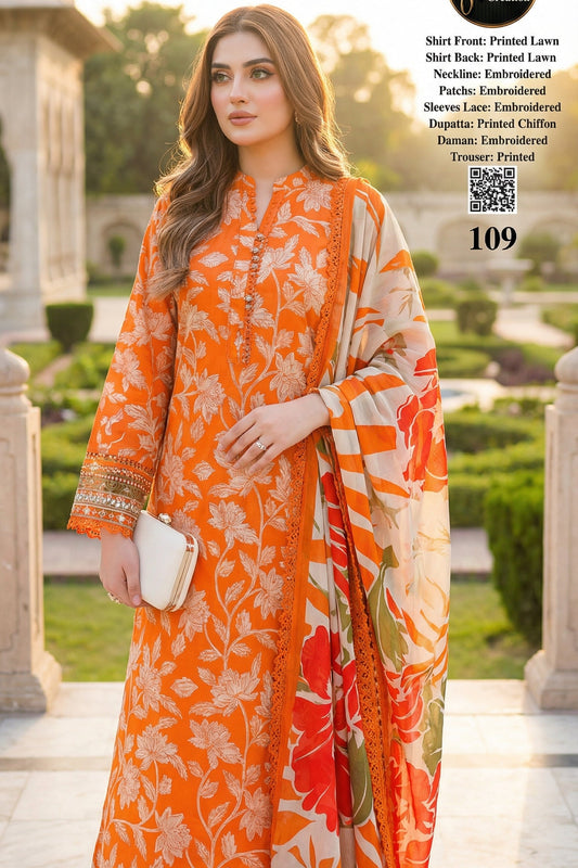 ANEELA LAWN WITH CHIFFON DUPATTA |3PEC UNsTICHED