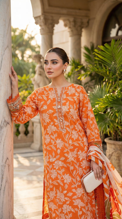 ANEELA LAWN WITH CHIFFON DUPATTA |3PEC UNsTICHED