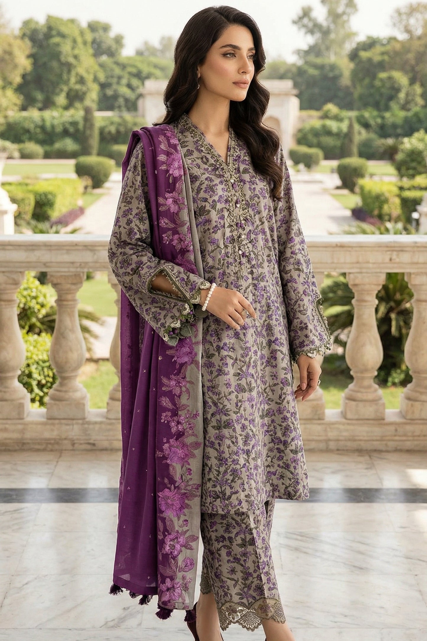 MARIAB EXCLUSIVE MPRINT LAWN WITH CHIFFON DUPATTA |3PIECE UNSTICHED
