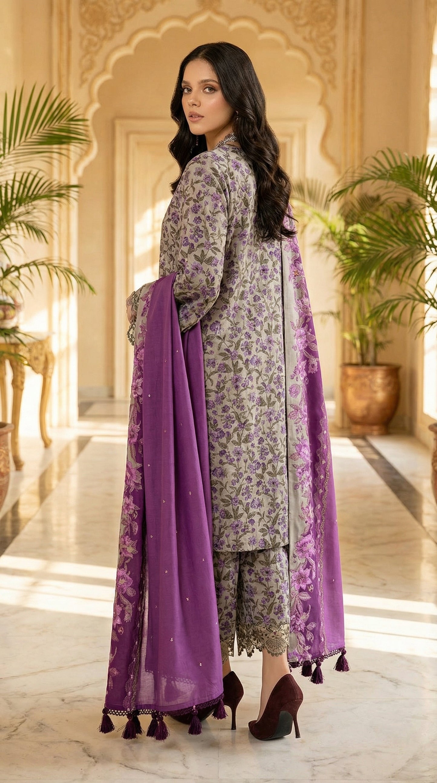 MARIAB EXCLUSIVE MPRINT LAWN WITH CHIFFON DUPATTA |3PIECE UNSTICHED