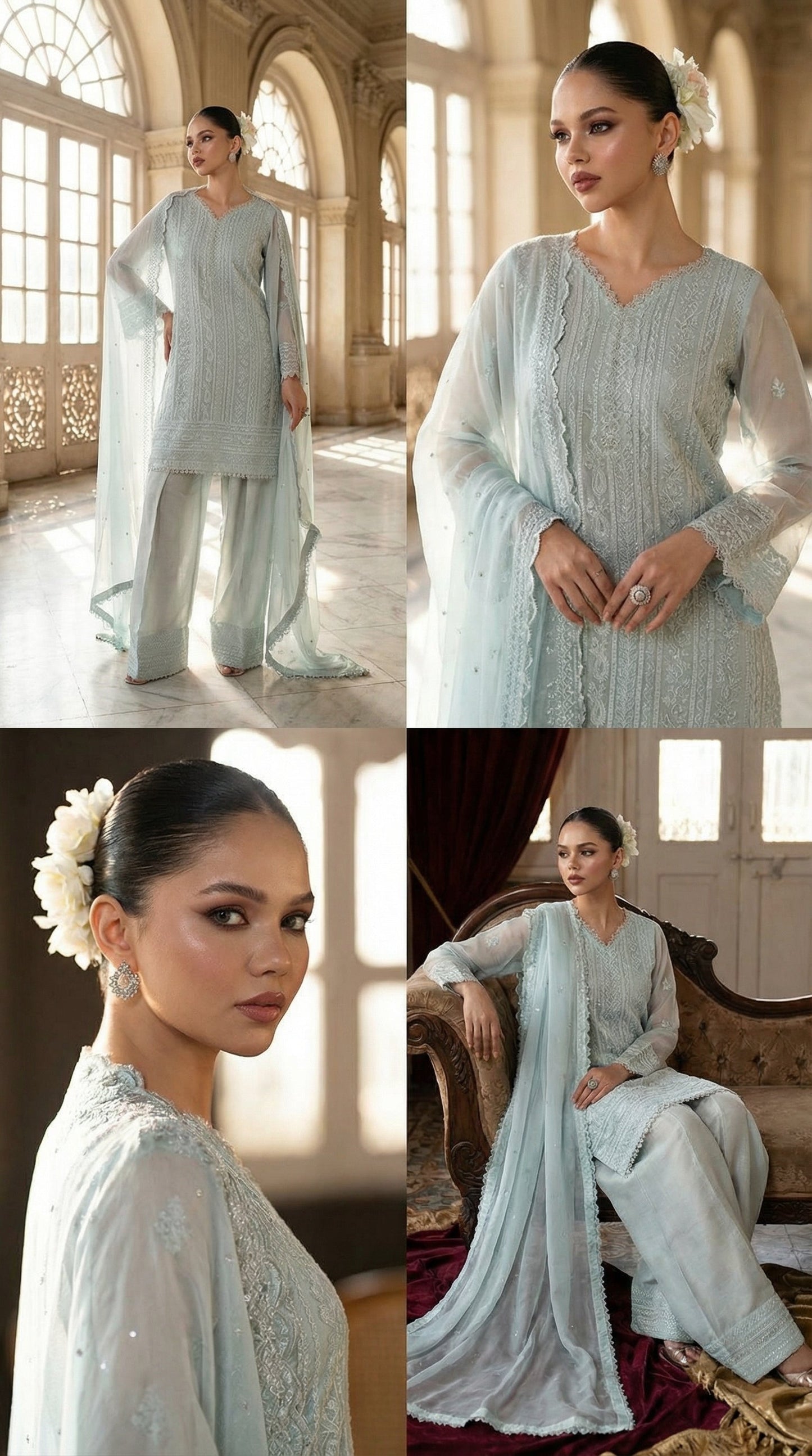 AZURE CHIFFON WITH CHIFFON EMBROIDERD DUPATTA  |3PIECE UNSTICHED