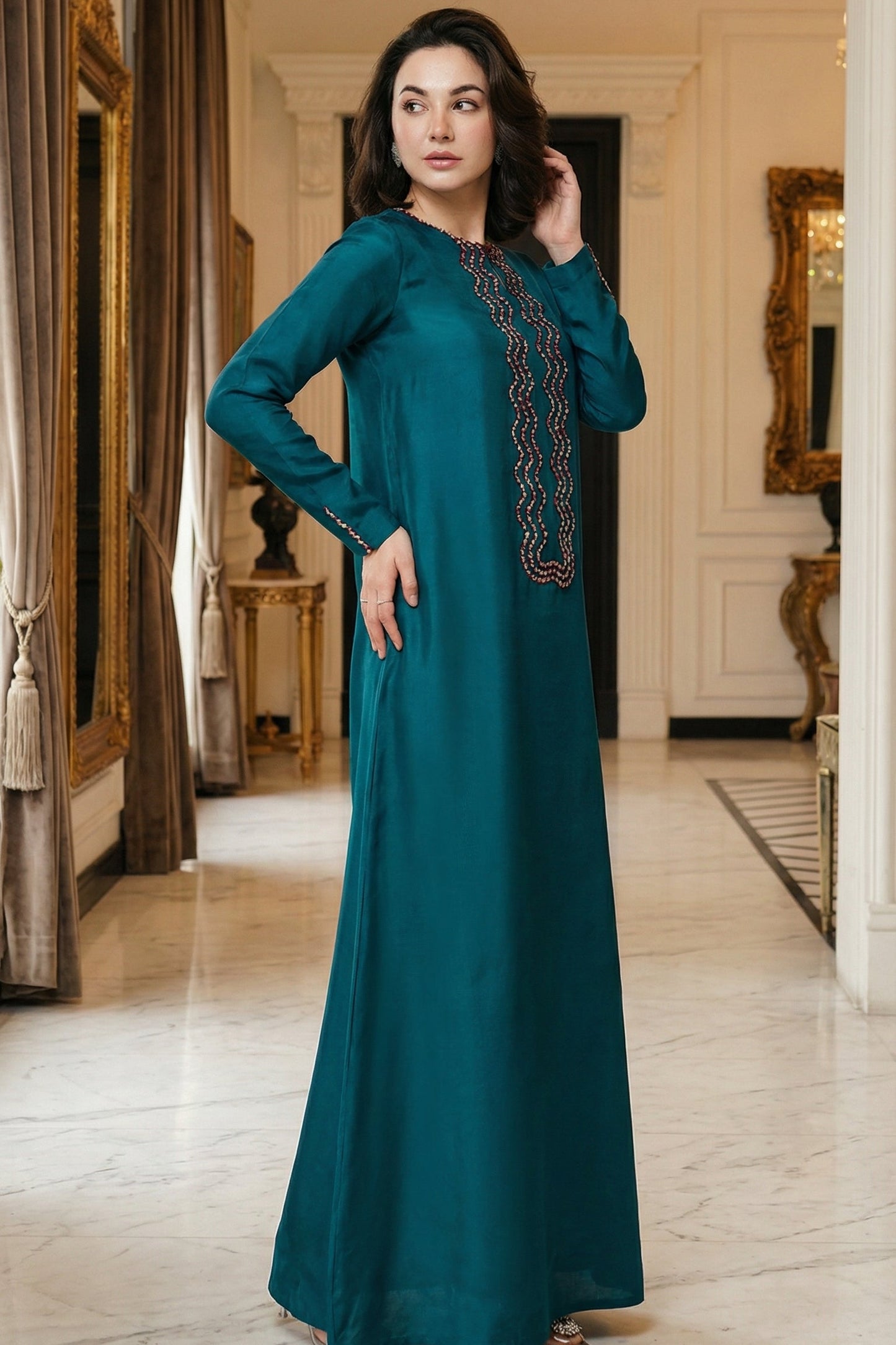 LULUSAR BLUE SILK WITH NET DUPATTA  |3PIECE UNSTICHED