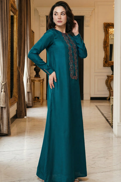 LULUSAR BLUE SILK WITH NET DUPATTA  |3PIECE UNSTICHED