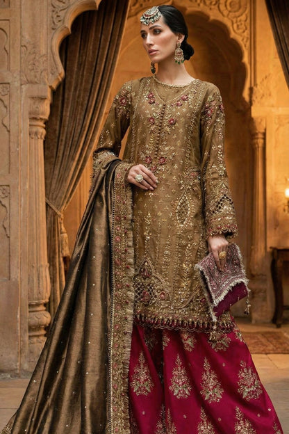 MARIAB SILK WEDDING WITH ORGENZA  DUPATTA |3PIECE UNSTICHED