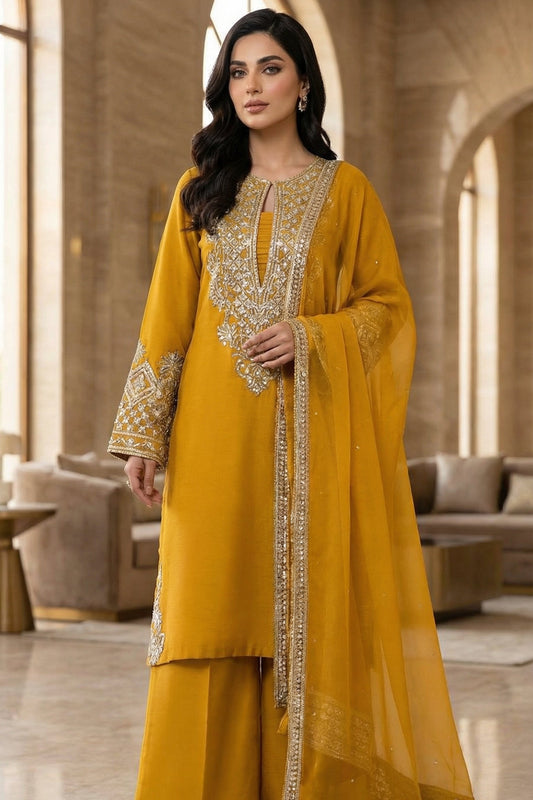 AYESHA HOOR SILK WEDDING WITH ORGENZA  DUPATTA (Y) |3PIECE UNSTICHED