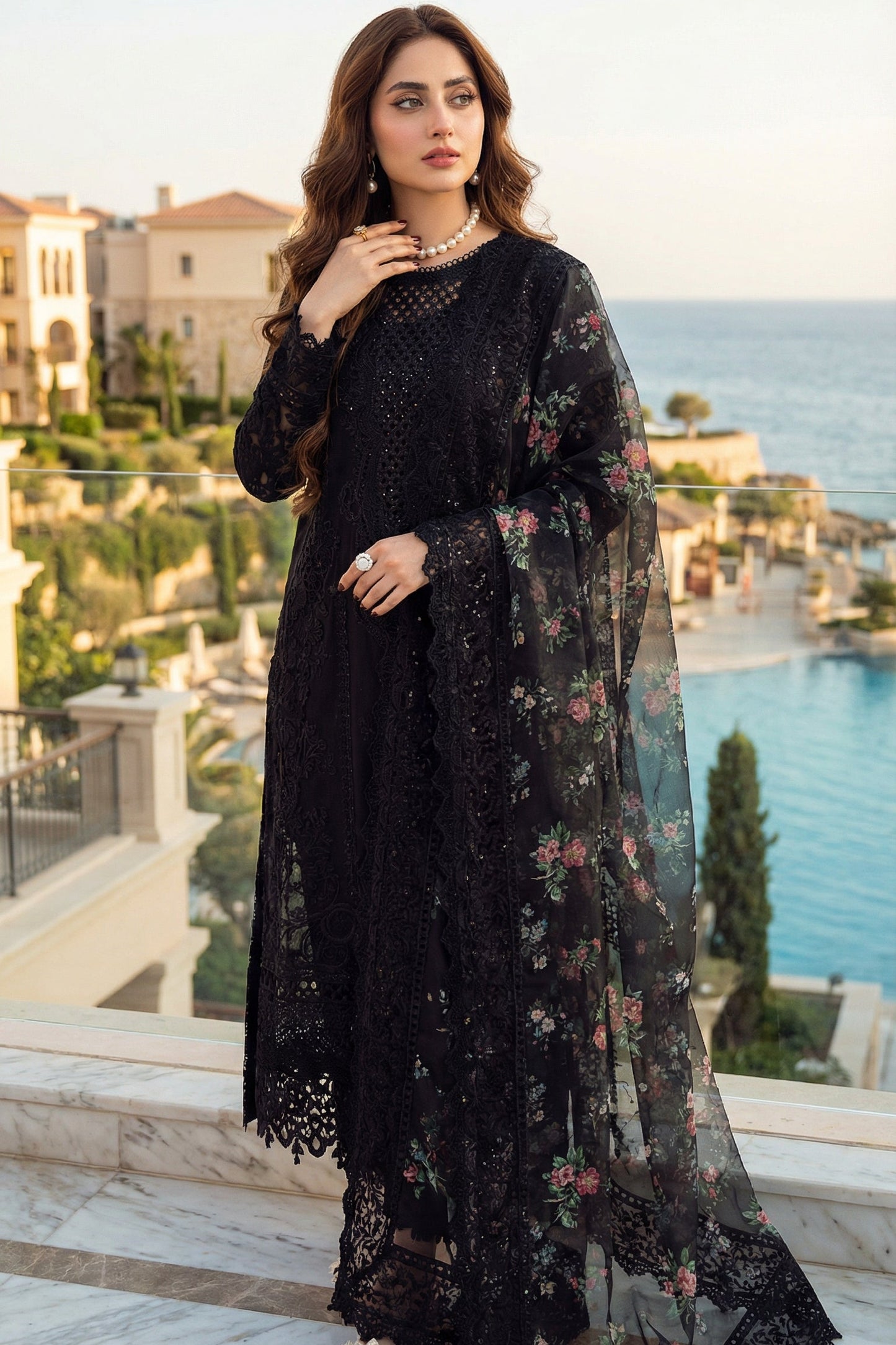 NUREH  EXCLUSIVE CHIKENKARI DRESS (3PIECE-UNSTICHED)