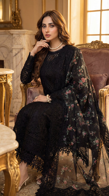 NUREH  EXCLUSIVE CHIKENKARI DRESS (3PIECE-UNSTICHED)