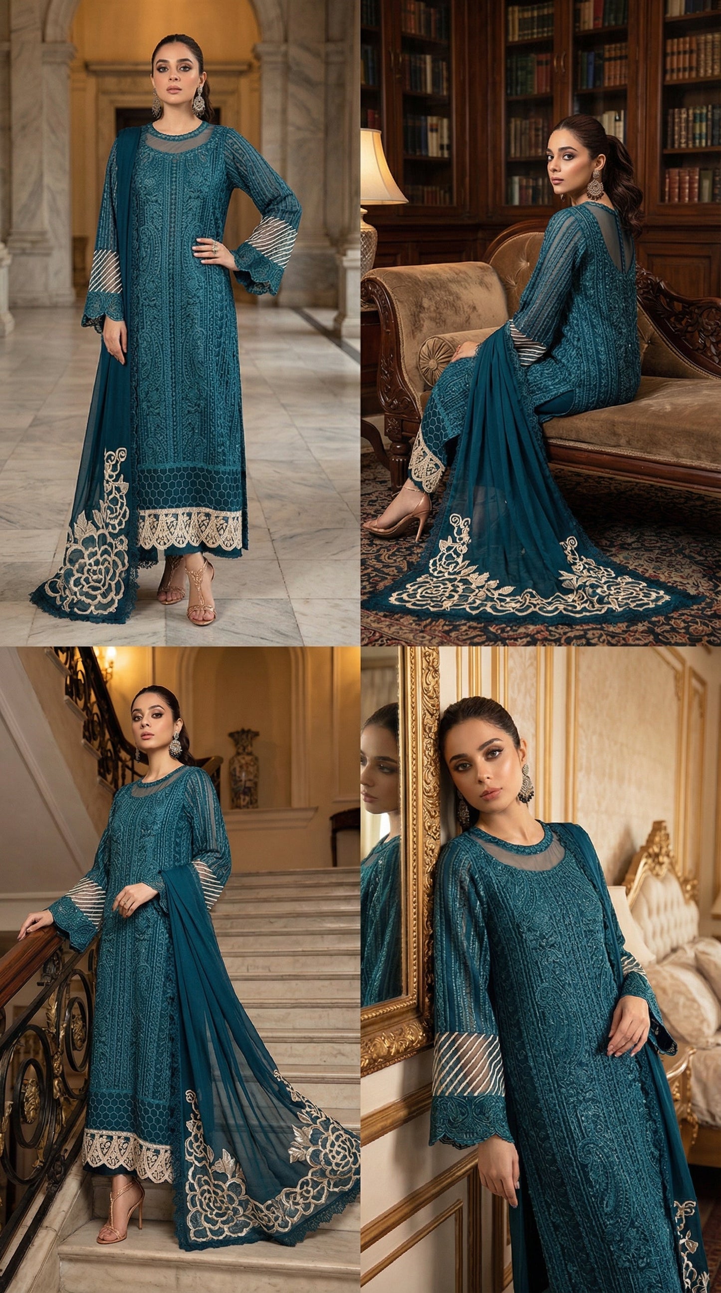 AZURE BLUE DOBLE NECK | 3PIECE UNSTICHED