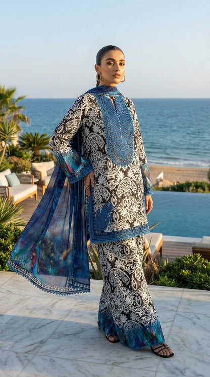 ZAINAB CHOTTANI BELLA WITH CHIFFON DUPATTA  |3PIECE UNSTICHED