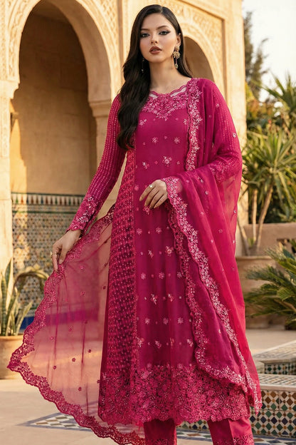 AZURE| FUSCIA PINK PREMIUM CHIFFON  WITH CHIFFON DUPATTA  |3PIECE UNSTICHED