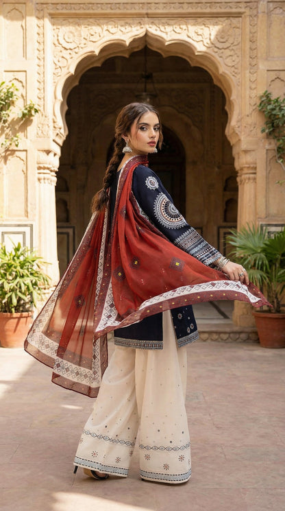 Saphire | Chikenkari Embroided Dress | 3pec Unstiched