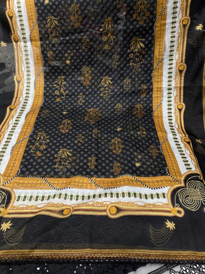 BIN ILYAS | BLACK LUXURY CHIKENKARI | Unstiched 3 piece