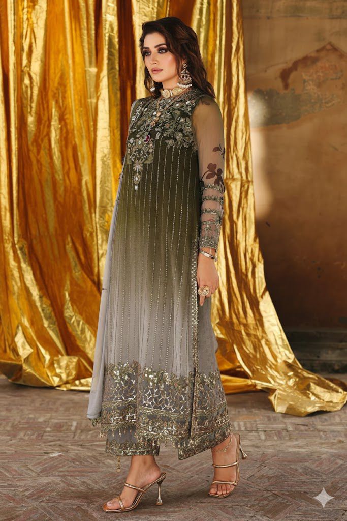 CHARIZMA TIE N DYE EMROIDED DRESS  3PEC UNSTICHED