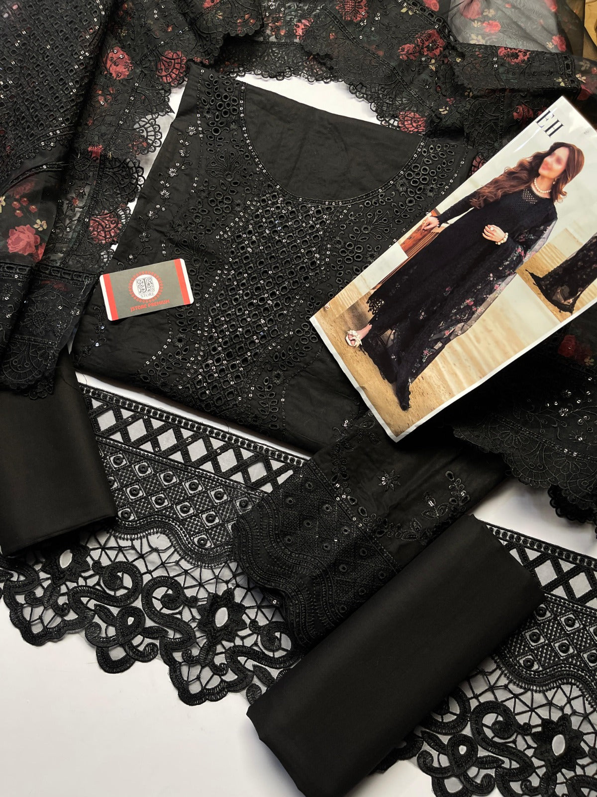 NUREH  EXCLUSIVE CHIKENKARI DRESS (3PIECE-UNSTICHED)