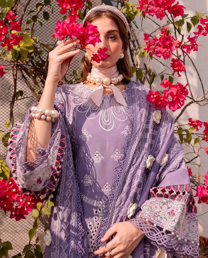 BIN ILYAS| PURPLE CHIKENKARI WITH ORGENZA  DUPATTA  |3PC UNSTICHED