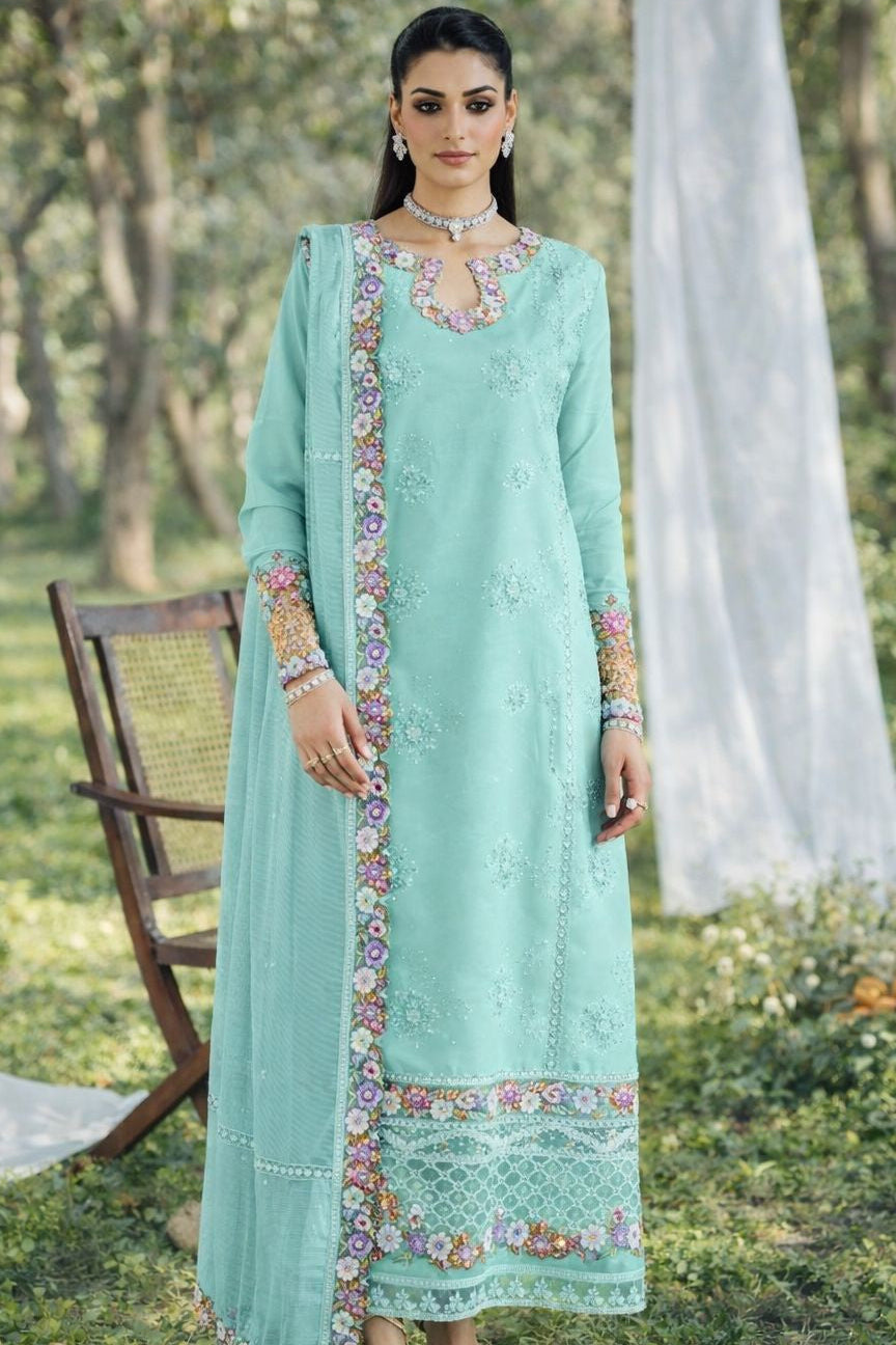 MUSHQ | ELITE FLORAL CHIKENKARI  KHADDI NET DUPATTA  |3PEC UNSTICHED