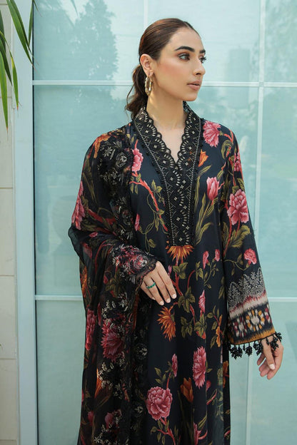 NUREH BLACK ROYAL | LAWN  WITH CHIFFON DUPATTA  |3PC UNSTICHED
