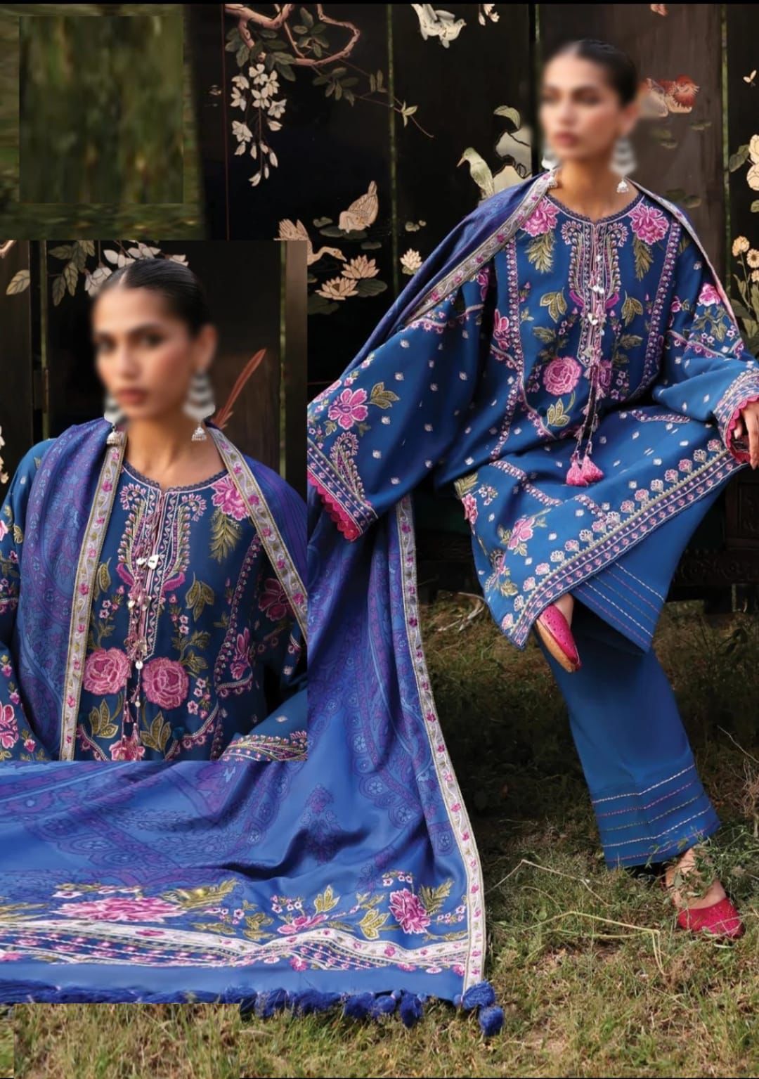 SADAF FAWAD KHAN ROYAL BLUE |LAWN  WITH DIGITAL PRINT SILK DUPATTA  |3PC UNSTICHED