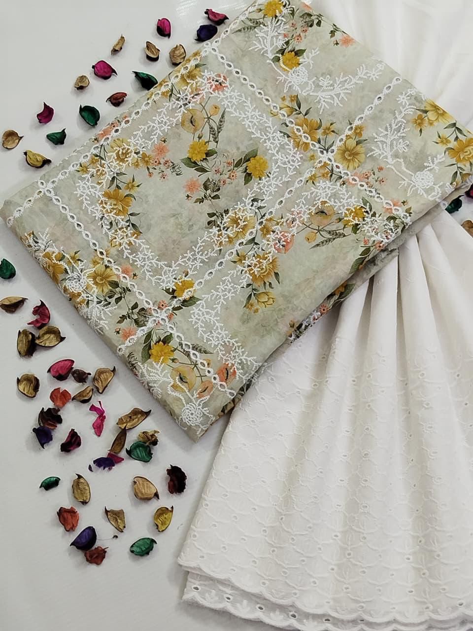 CHIKENKARI BAHAR |CHIKENKARI LAWN 2PC UNSTICHED