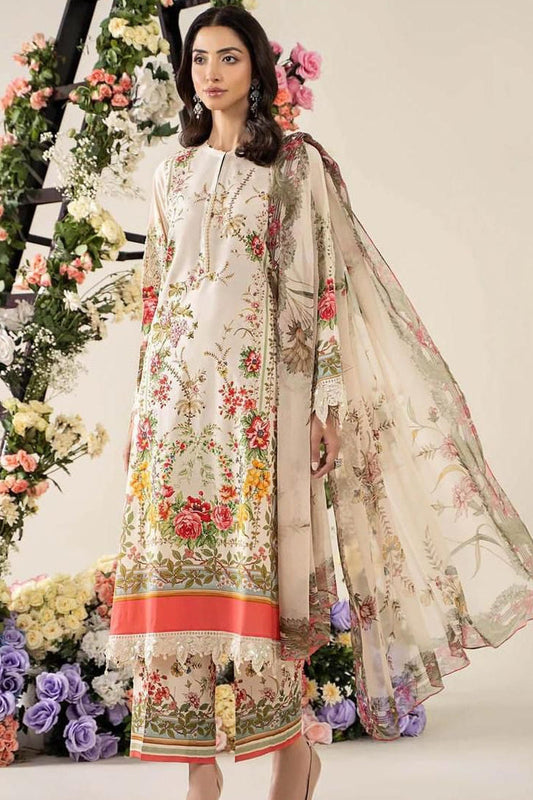 MARIAB GULROSE B |PRINTED LAWN WITH CHIFFON  DUPATTA  |3PC UNSTICHED