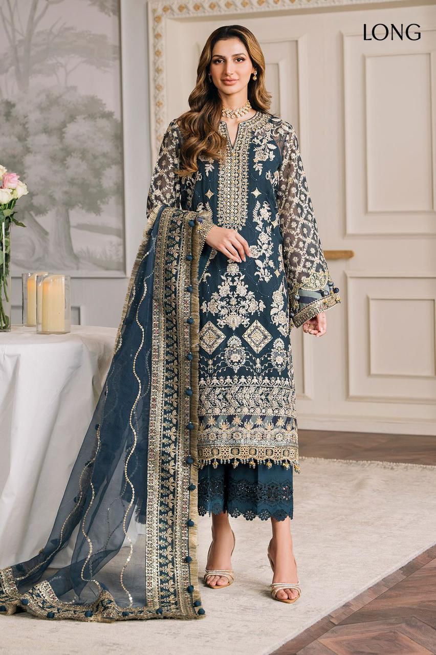BAROQUE ROYAL SHEHZADI  FESTIVE |CHIFFON WITH KHAADI NET DUPATTA |3PC UNSTICHED
