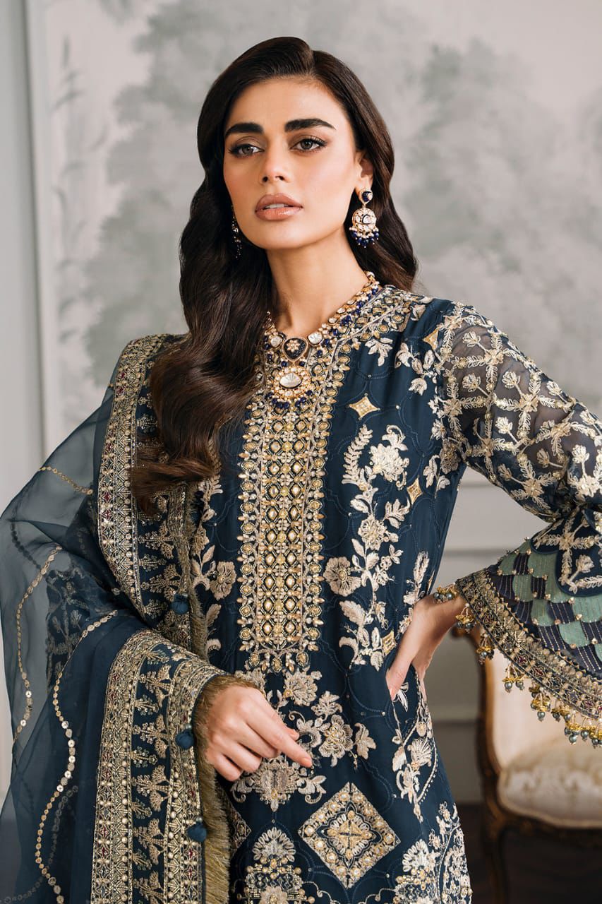 BAROQUE ROYAL SHEHZADI  FESTIVE |CHIFFON WITH KHAADI NET DUPATTA |3PC UNSTICHED