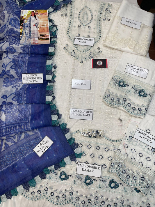 ANAYA CHIKENKARI WHITE ICE EDITION |3PC UNSTICHED