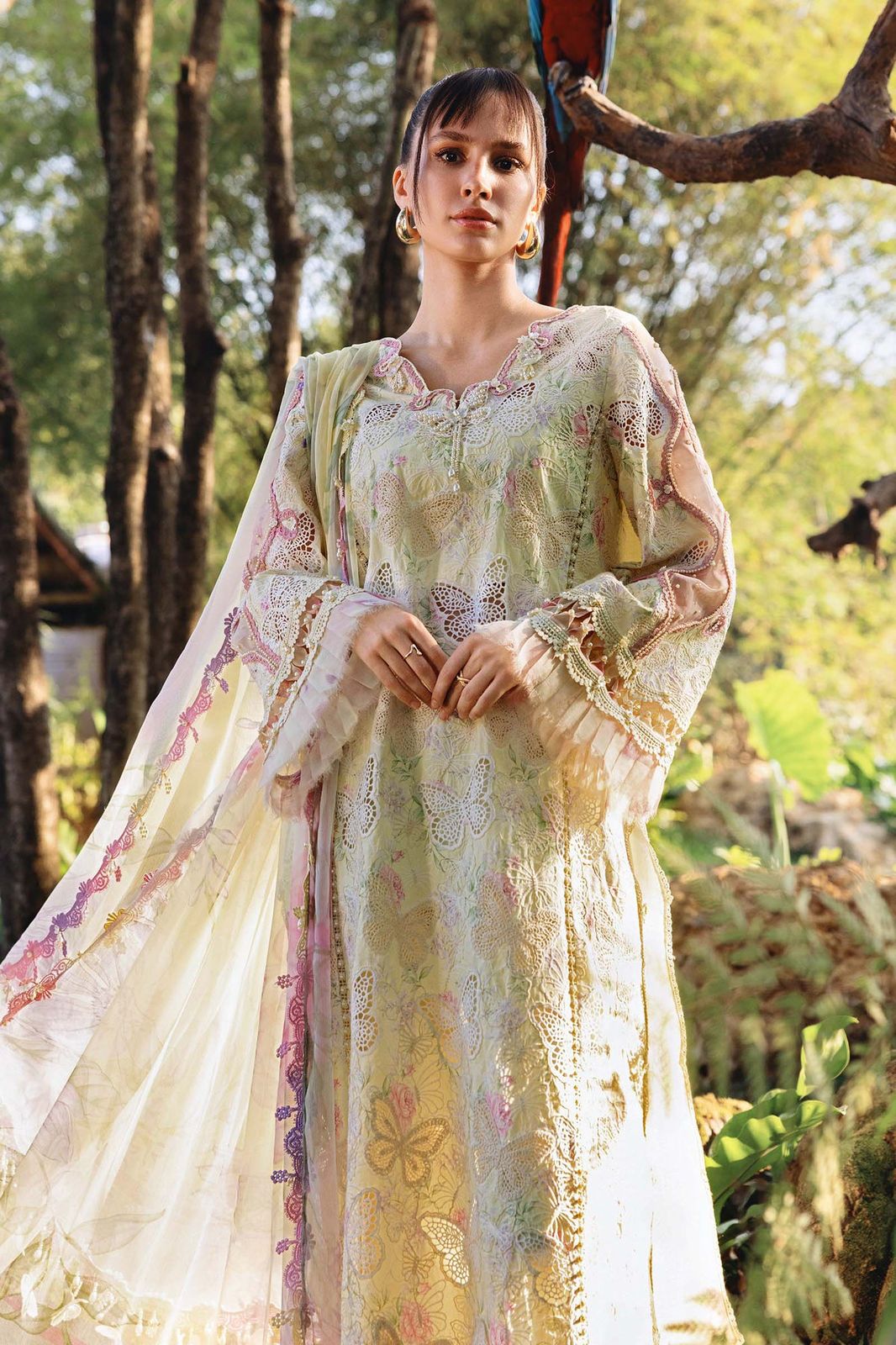 MariaB BUTTERFLY (YELLOW) LAWN CHIKE KARI |3PC UNSTICHED