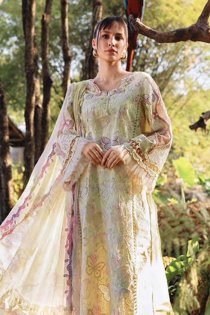 MariaB BUTTERFLY (YELLOW) LAWN CHIKE KARI |3PC UNSTICHED