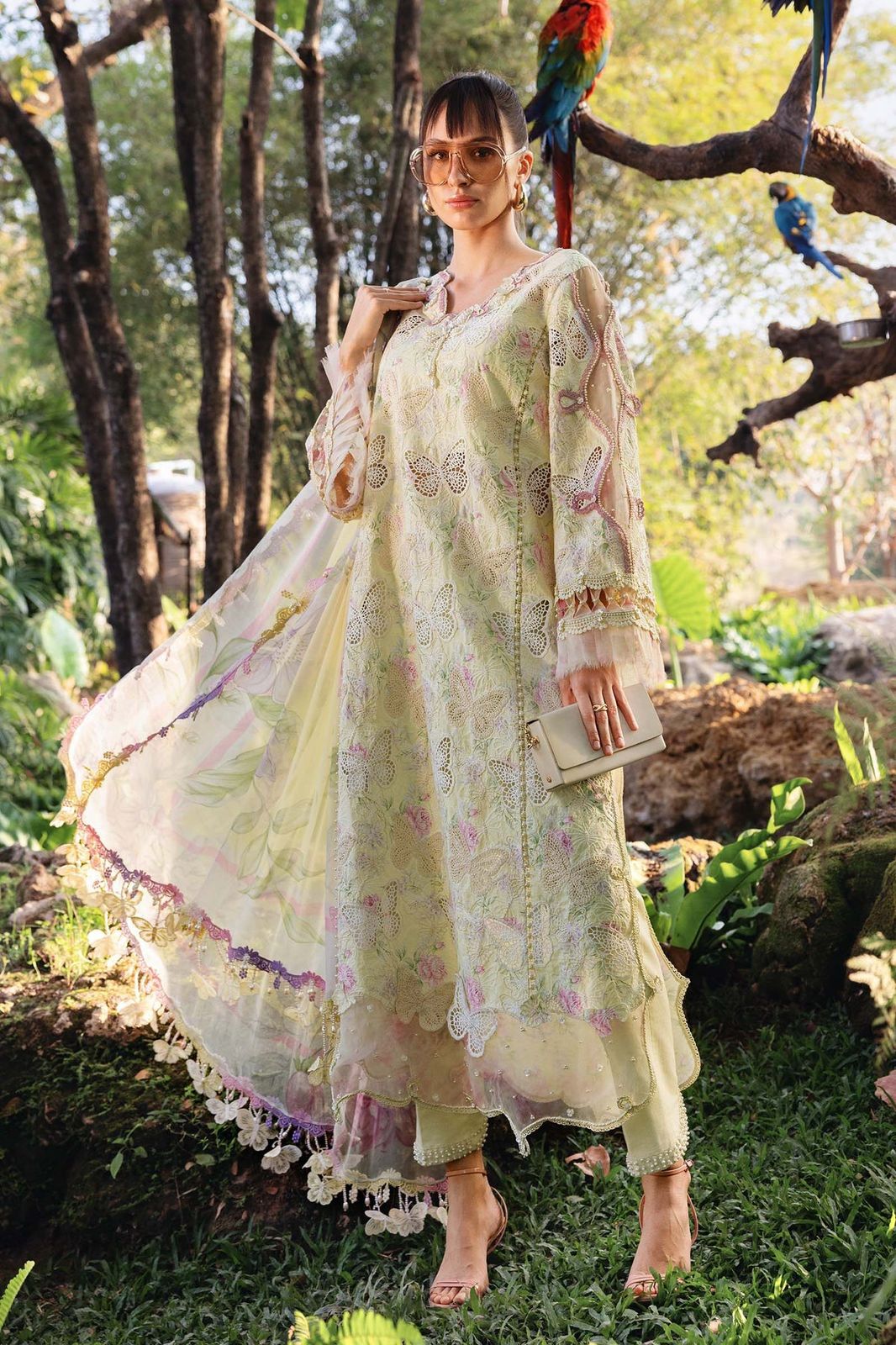 MariaB BUTTERFLY (YELLOW) LAWN CHIKE KARI |3PC UNSTICHED