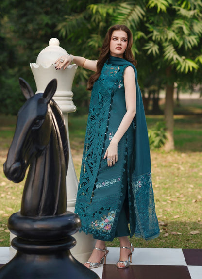 PARISHAY LUXURY CHIKENKARI COLLECTION (HU) WITH SRYLISH KHADDI NET EMBROIDED BORDER DUPATTA  |3PC UNSTICHED