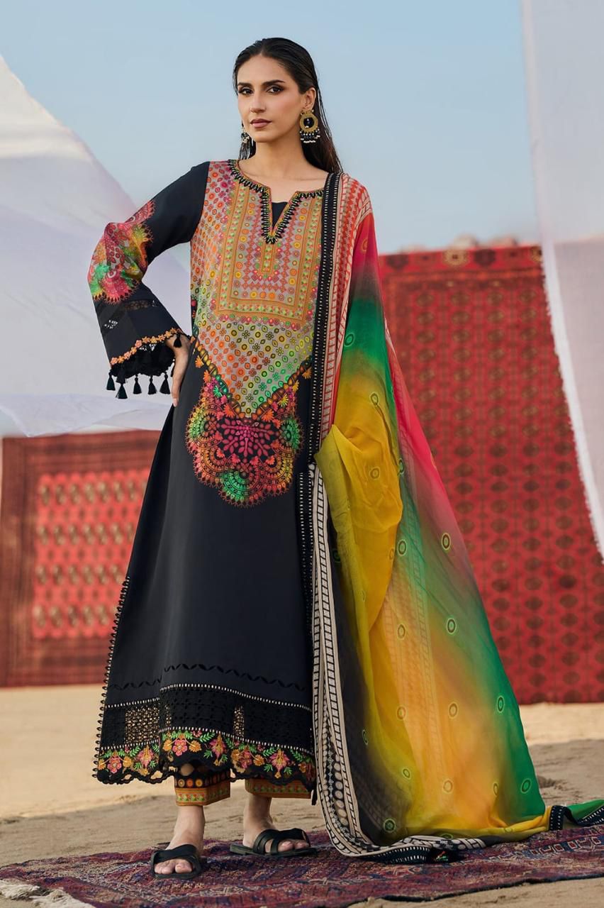 CHARIZMA SWISS LAWN (KA) WITH CHIFFON BORDER DUPATTA |3PC UNSTICHED