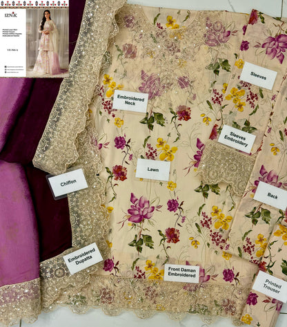 Iznik | Printed Lawn With Chiffon Dupatta Heavy Embroidered | 3pc Unstiched
