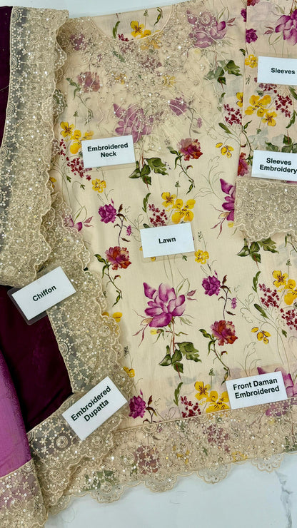 Iznik | Printed Lawn With Chiffon Dupatta Heavy Embroidered | 3pc Unstiched