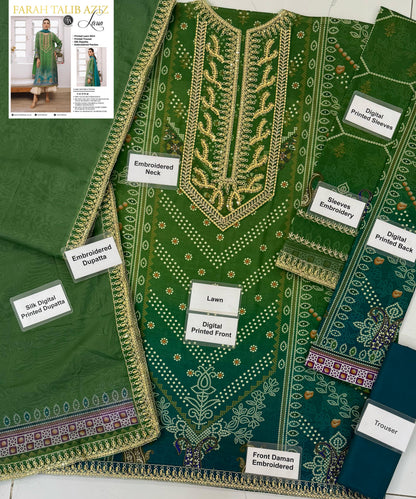 Farah Talib Aziz | Digital Print Embroidered Lawn With Embroidered Dupatta | 3Pc Unstiched