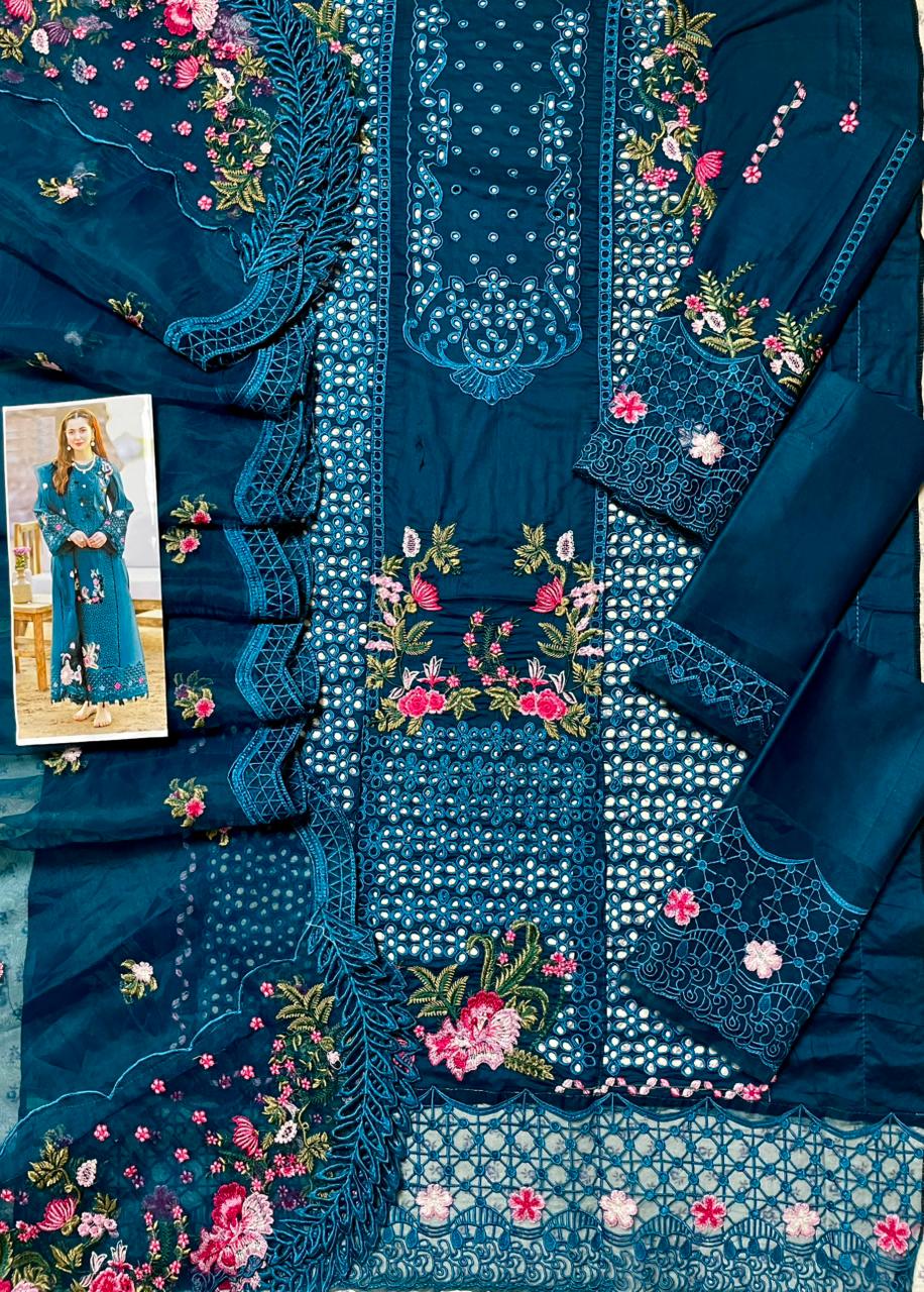 Qalamkar | Premium Chikenkari Lawn with Orgenza Embroidred Dupatta | 3pec Unstiched