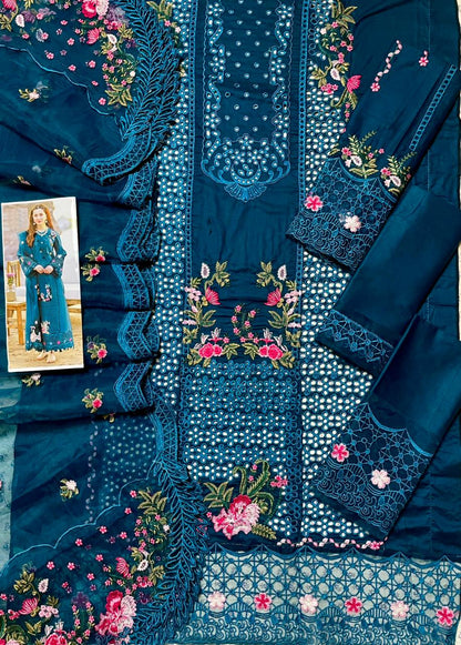 Qalamkar | Premium Chikenkari Lawn with Orgenza Embroidred Dupatta | 3pec Unstiched