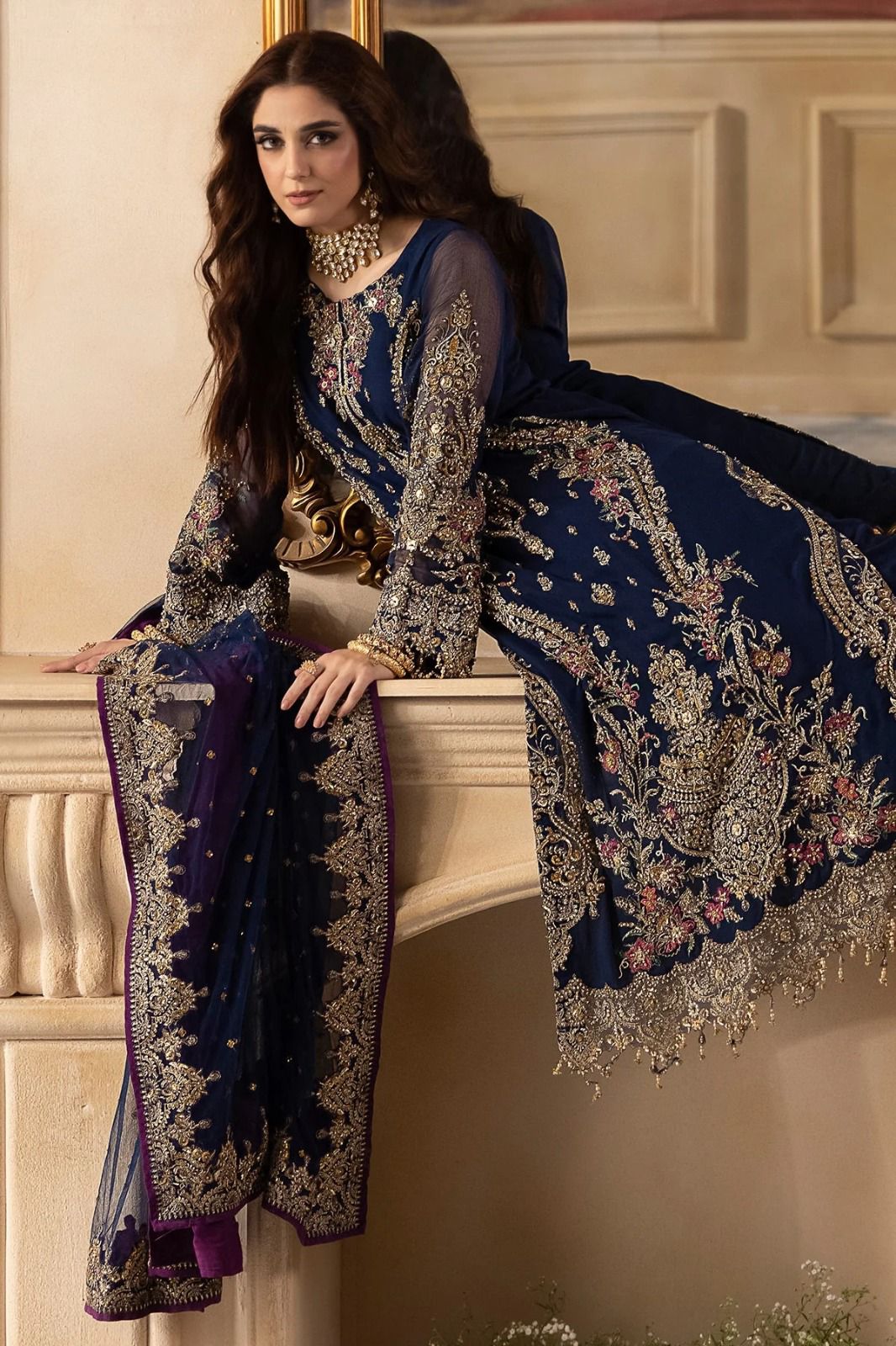 CHARIZMA | BLUE AURA CHIFFON EMROIDED DRESS |3Pec Unstiched