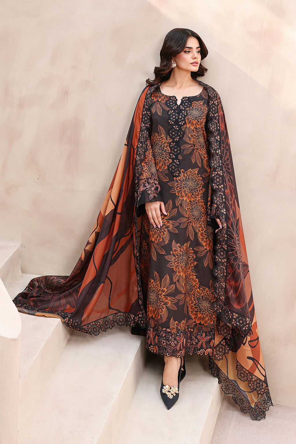 Ramsha | Digital Lawn Suit with Embroidered Neckline, Daman & Chiffon Dupatta | 3pc Unstiched