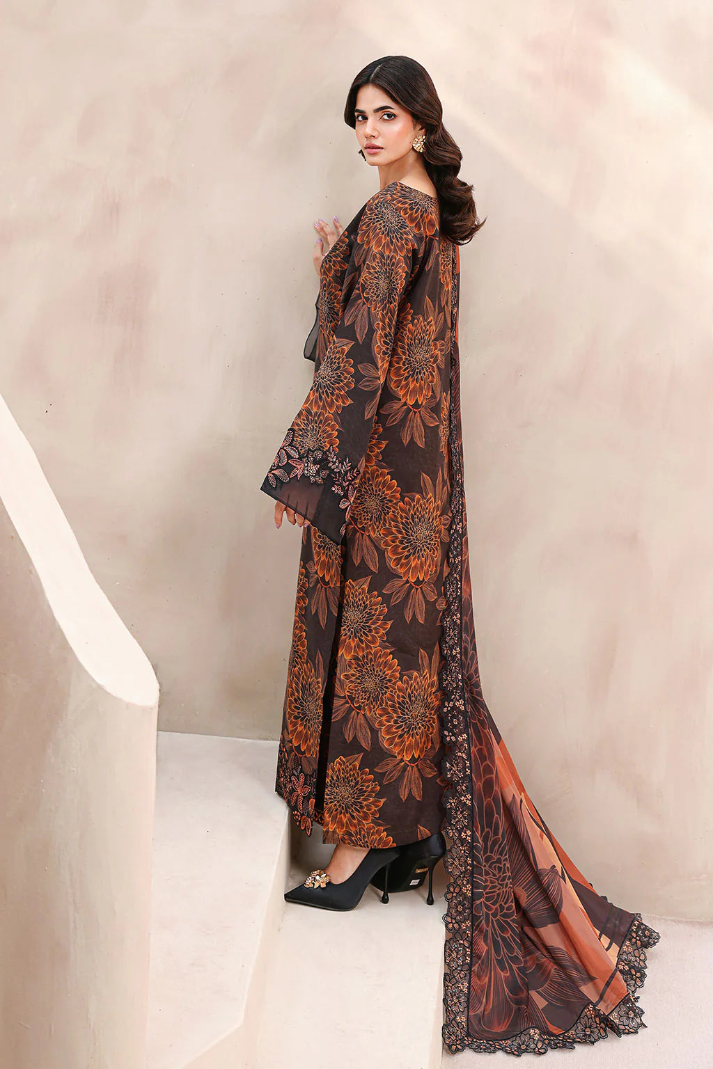 Ramsha | Digital Lawn Suit with Embroidered Neckline, Daman & Chiffon Dupatta | 3pc Unstiched